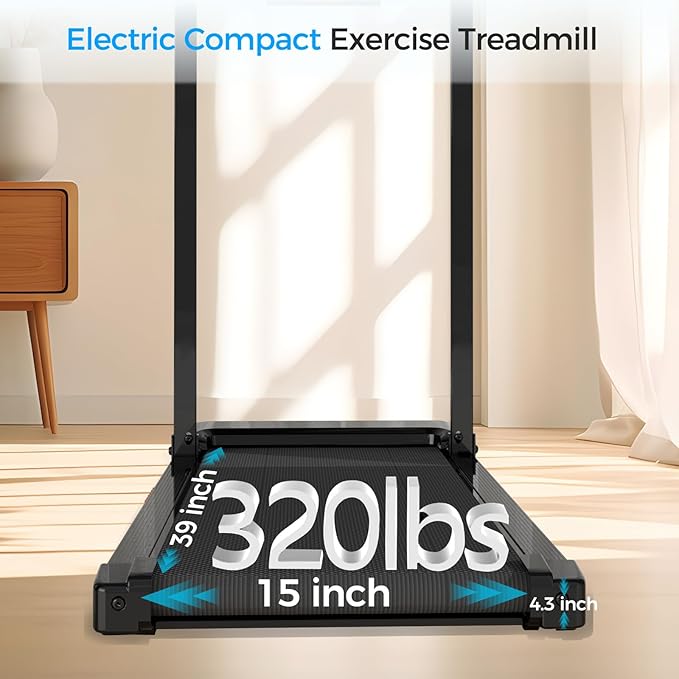 Treadmill with Handle, Treadmills for Home Samll Space, 3.0HP Portable Walking Pad with Handle, Walking Pad Treadmill with 320 LBS Capacity, Electric Compact Treadmills, Lightweight Walking Pad