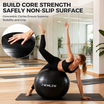 FWMLEW Extra Thick Exercise Yoga Ball, 5-Size Anti-Burst Heavy Duty Stability Gym Ball for Fitness