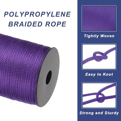 MECCANIXITY 5/32 Inch Polypropylene Rope Braided Ropes, 328ft Camping Rope Hollow Utility Cord for Clothesline, Hiking, Outdoor, Dark Purple