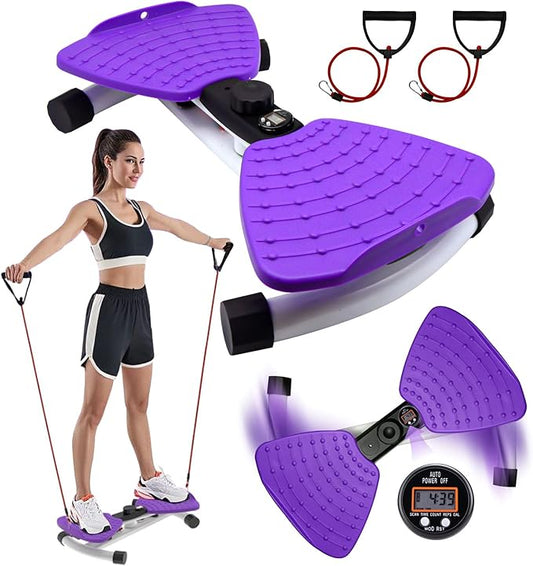 Waist Twister Ab Machine, 330 lbs Capacity, Noiseless Anti-Slip Twist Board with Resistance Bands, Adjustable Tension Knob & Foot Massage, Digital Display Tracks Time, Reps & Calories, Home Core Trainer for Men & Women