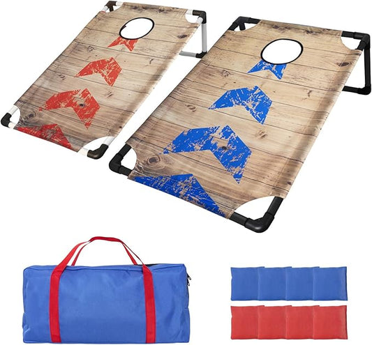 Portable PVC Framed Cornhole Game Set with 2 Collapsible Cornhole Boards, 8 Bean Bags and Carrying