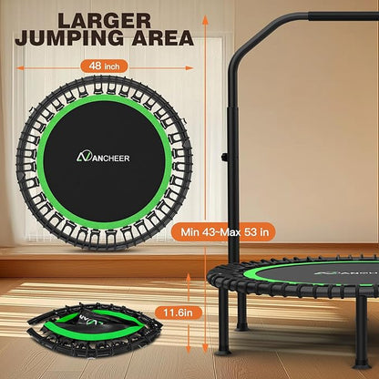 ANCHEER 40"/48" Foldable Rebounder Trampoline for Adults/Kids with Resistance Bands and Bungees, Indoor & Outdoor Mini Trampoline with Bar and Safety Padding - Max Load 450lbs/550lbs