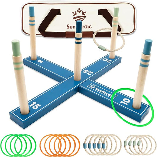 Wooden Ring Toss Game Set, Backyard Beach Camping Game with Toss Rings & Portable Carrying Bag