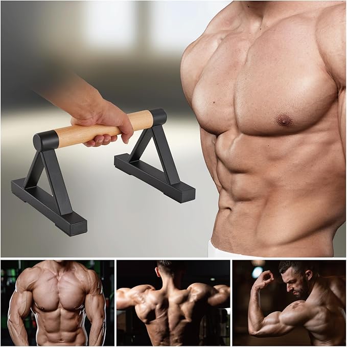 1 Pair Wooden Parallettes Push Up Bars for Men, Strength Training Pushup Stands Handles for Home Calisthenics, Fitness, Floor Workouts Solid Wood with White Metal Bracket - Support 500 lbs