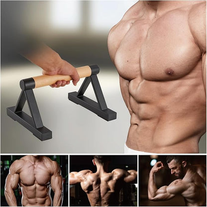 1 Pair Wooden Parallettes Push Up Bars for Men, Strength Training Pushup Stands Handles for Home Calisthenics, Fitness, Floor Workouts Solid Wood with White Metal Bracket - Support 500 lbs