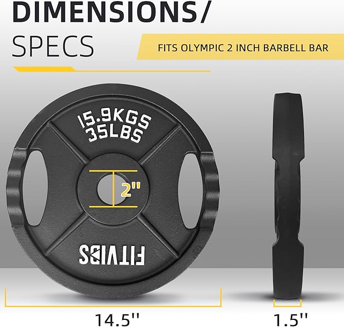 Olympic Cast Iron 2-Inch Weight Plate for Strength Training & Weightlifting, Multiple Weights Available