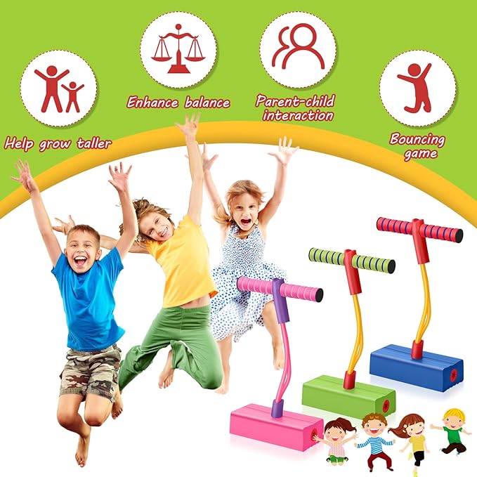 3 Pcs Pogo Stick Foam Jumper Toy Foam Pogo Fun and Safe Jumping Stick for Teens Adults Outdoor Indoor Toys Gift, Makes Squeaky Sounds and Squeaks with Each Hop
