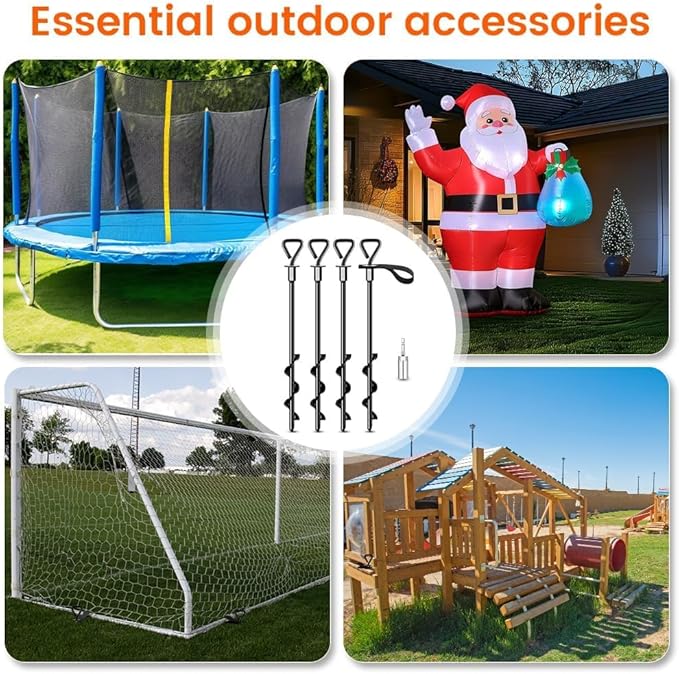 Trampoline Stakes Ground Anchors Screw in Tent Stakes Heavy Duty for High Winds, Trampoline Anchors with Straps, Canopies, Carports, Sheds, Swing Sets,Mobile Home 14in Ground Anchors
