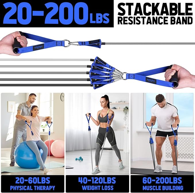 WALITO Resistance Bands Set - Exercise Bands with Handles, Door Anchor, Legs Ankle Straps, for Heavy Resistance Training, Physical Therapy, Muscle Training, Yoga, Home Workouts, Gym Equipment