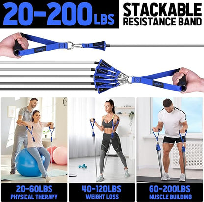 WALITO Resistance Bands Set - Exercise Bands with Handles, Door Anchor, Legs Ankle Straps, for Heavy Resistance Training, Physical Therapy, Muscle Training, Yoga, Home Workouts, Gym Equipment