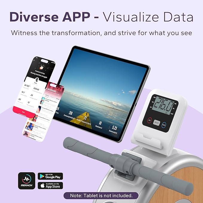 MERACH Rowing Machines for Home, Magnetic Rowing Machine with 16 Levels, Rower Machine of Quiet Resistance, Dual Slide Rail with Max 350lbs Weight Capacity, App Compatible