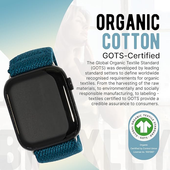 Braxley Bands - Organic Cotton Watch Bands For Women and Men, Compatible With All Apple Watch Sizes and Series - Washable, Sweat-Absorbent, Breathable Fit, Elastic Smart Watch Bands
