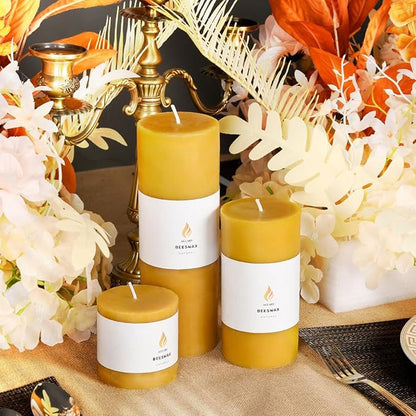 3"x 3" Beeswax Pillar Candle, Made of Pure Natural Beeswax, with Ultra Long Burning Time and Low Allergenicity-Rawï¼?0H