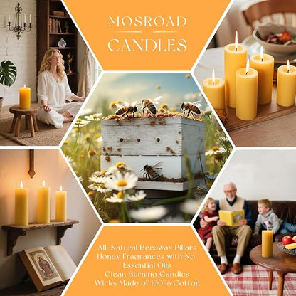 2x5 Inch Beeswax Candles, Natural Beeswax Pillar Candle with 52 Hours Burn Time, Organic Emergency Candle Long Burning for Home Decor, Gift Sending, Smokeless & Dripless