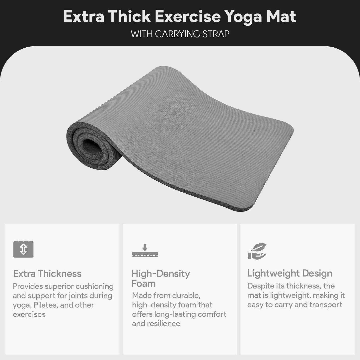 BalanceFrom 1-inch Thick 71x24 Inches Extra Thick Exercise Yoga Mat, Gray