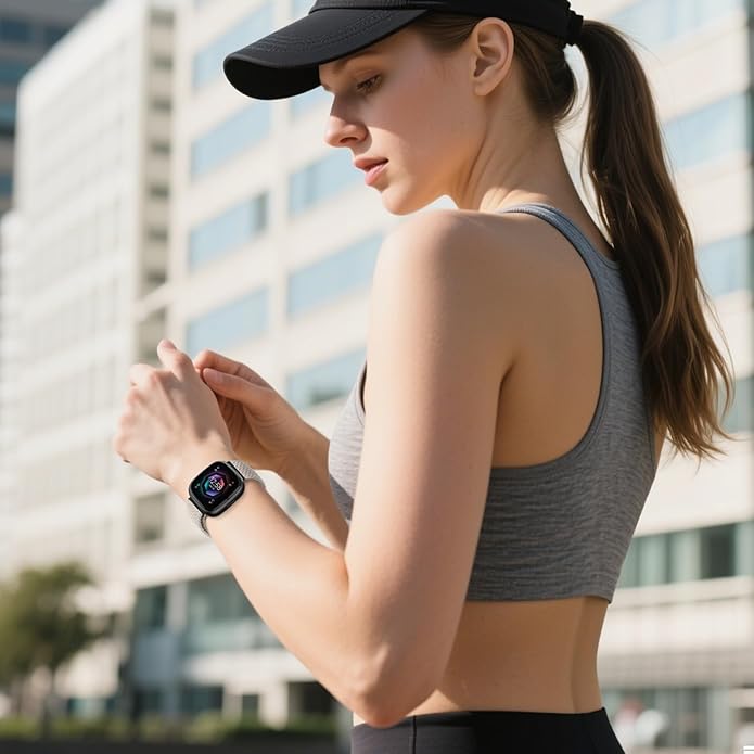 Braided Stretchy Band for Fitbit Versa 4/Versa 3/Sense 2/Sense Watch Band Women Men,Parachute-style Buckle Nylon Sport Wristband Soft Fabric Elastic Loop Strap Accessories for Versa 4/3