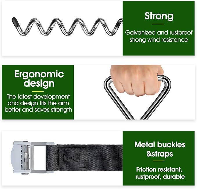 Trampoline Stakes Heavy Duty Trampoline Anchors Kit, Spiral Screw In Ground Anchors with Straps, Earth Anchors Earth Anchors Swing Set Anchors for Trampoline