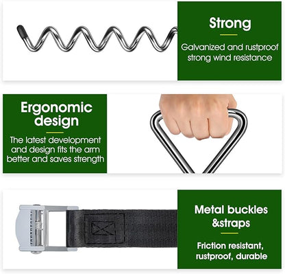 Trampoline Stakes Heavy Duty Trampoline Anchors Kit, Spiral Screw In Ground Anchors with Straps, Earth Anchors Earth Anchors Swing Set Anchors for Trampoline