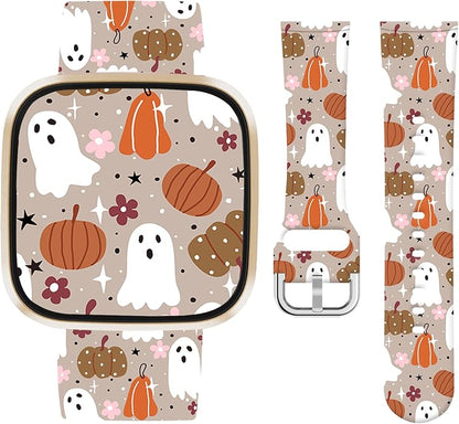 Watbro Halloween Holiday Band Compatible with Fitbit Versa 3 / Sense/Fitbit Versa 4 / Sense 2 Bands for Women Men,Soft Silicone Cute Sport Pumpkin Strap