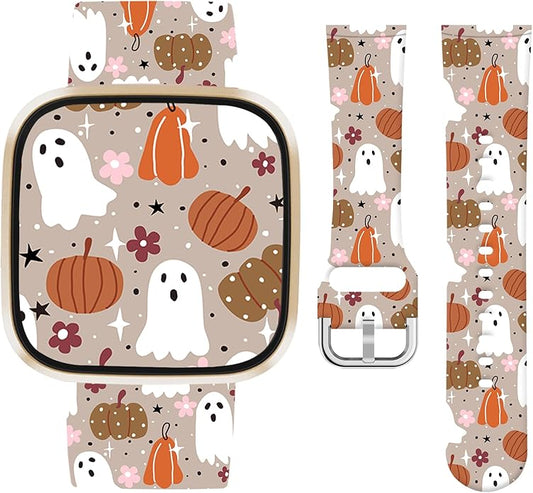 Watbro Halloween Holiday Band Compatible with Fitbit Versa 3 / Sense/Fitbit Versa 4 / Sense 2 Bands for Women Men,Soft Silicone Cute Sport Pumpkin Strap