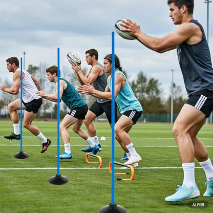 6 Pcs 5FT Adjustable Agility Training Poles for Soccer,Basketball, Football, Horse,Dog-Speed and Agility Training Equipment Sports Training Poles with Rubber Bases and Bag（Blue）