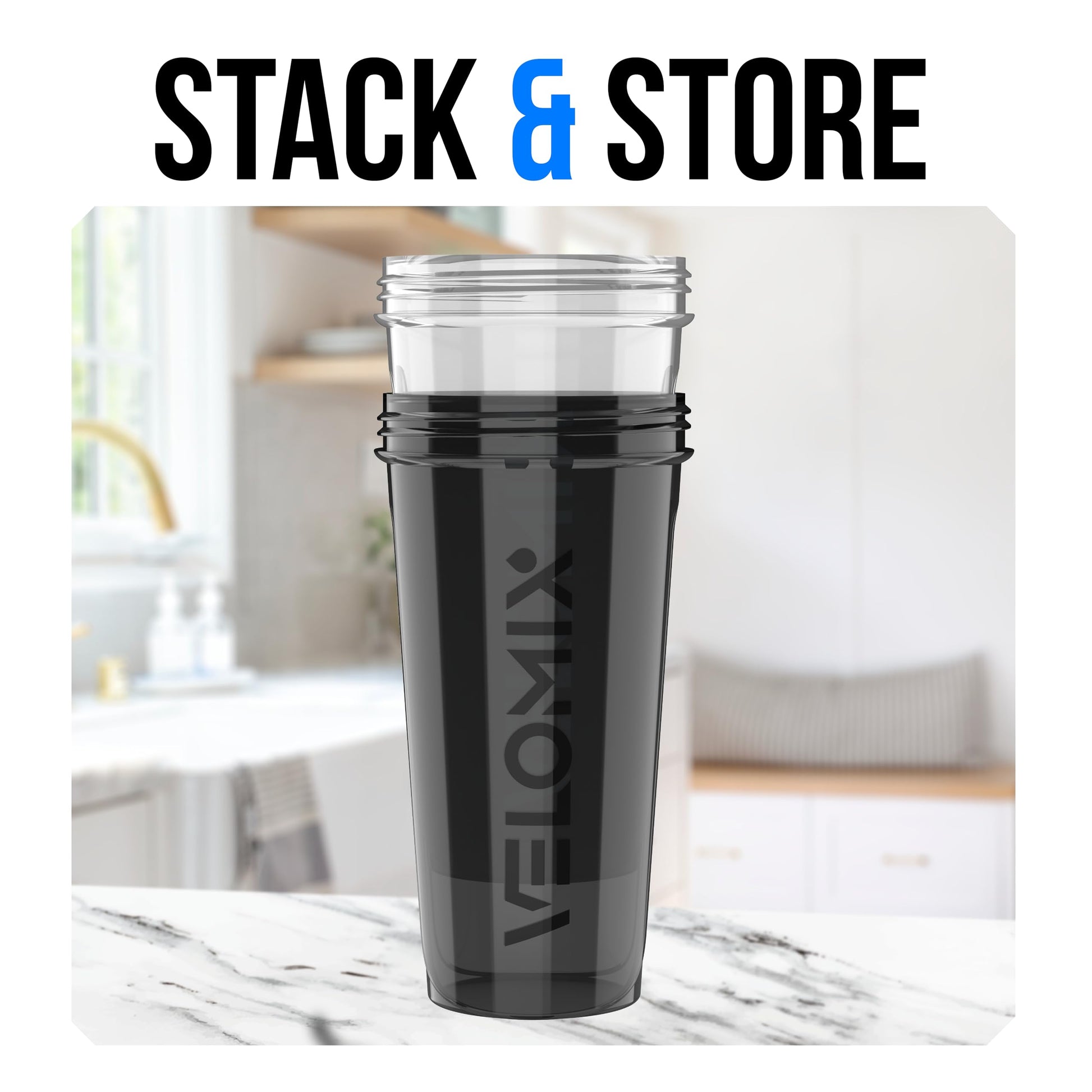 VELOMIX 2 Pack 28oz Protein Shaker Bottle for Protein Mixes, Black/Transpar