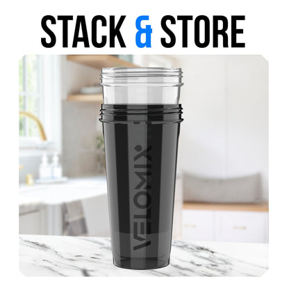VELOMIX 2 Pack 28oz Protein Shaker Bottle for Protein Mixes, Black/Transpar