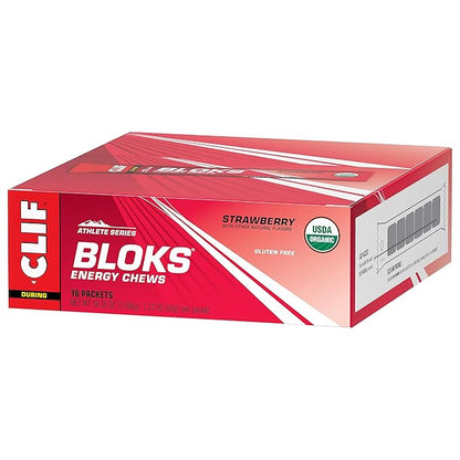 CLIF BLOKS - Strawberry Flavor - Energy Chews - Non-GMO - Plant Based - Fast Fuel for Cycling and Running - Quick Carbohydrates and Electrolytes - 2.12 oz. (18 Count)