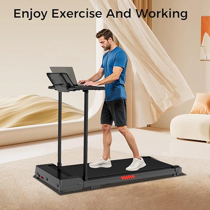Treadmill with Handles, Treadmills for Small Spaces, 3.0HP Walking Pad Treadmills with Handle Bar & LED Display, Treadmill with Desk Workstation for Home Office, 320 LBS Capacity