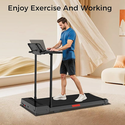 Treadmill with Handles, Treadmills for Small Spaces, 3.0HP Walking Pad Treadmills with Handle Bar & LED Display, Treadmill with Desk Workstation for Home Office, 320 LBS Capacity