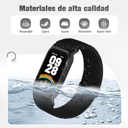 2 Pack Elastic Bands Compatible with Xiaomi Smart Band 9 Active Women Men, Soft Nylon Replacement Sport Wriststrap for Redmi Band 3