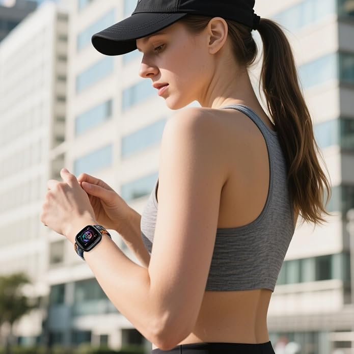 Braided Stretchy Band for Fitbit Versa 4/Versa 3/Sense 2/Sense Watch Band Women Men,Parachute-style Buckle Nylon Sport Wristband Soft Fabric Elastic Loop Strap Accessories for Versa 4/3