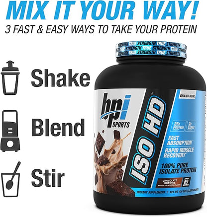 BPI Sports ISO HD Isolate Protein Powder ??100% Whey Isolate, Protein Powder for Muscle Gain - Chocolate Brownie, 5.4 Pounds - 69 Servings