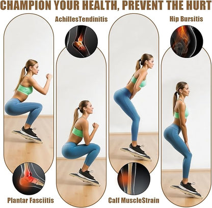 2-in-1 Wood Fitness Board, Resistance Band Workout Footplate and Professional Wooden Balance Board, Exercise Platform with Non-Slip Surface for Stretching, Strength, Flexibility and Balance for Total Body Home Gym