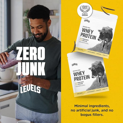 Levels Grass Fed Whey Protein Powder, No Artificials, 24G of Protein, Vanilla Bean, 1LB