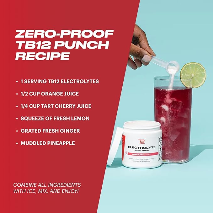 TB12 Electrolytes Powder Packets Fruit Punch ??Mineral-Rich Electrolyte Powder for Fast Hydration by Tom Brady - Natural, Low Sugar, Vegan, Gluten-Free, Easy to Mix - 15 Stickpacks