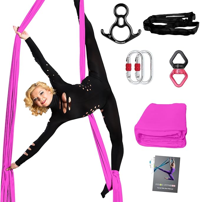 PRIOR FITNESS Aerial Silks Set, Professional Thicker Low Stretch Fabric 9/15/20 Yards Aerial Silk Swing Set with Hardware Guide, Yoga Starter Kit For Home, Aerial Yoga Hammock, Silks for Gymnastics, Antigravity Yoga, Inversion Exercise-All Levels