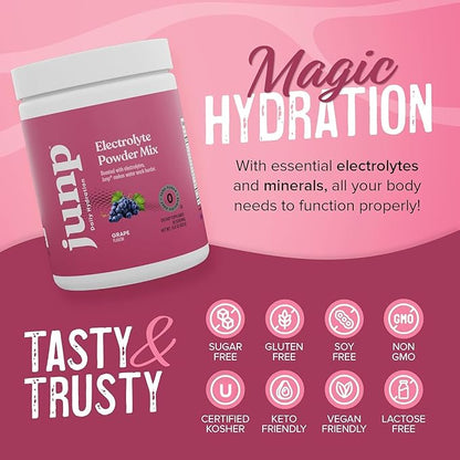 JUNP Electrolytes Powder No Sugar No Carbs – Vine Ripened Grape Keto Electrolyte Drink Mix - Potassium & Salt Hydration Powder Electrolytes Zero Calorie Sugar Free Electrolyte Powder, 90 Servings