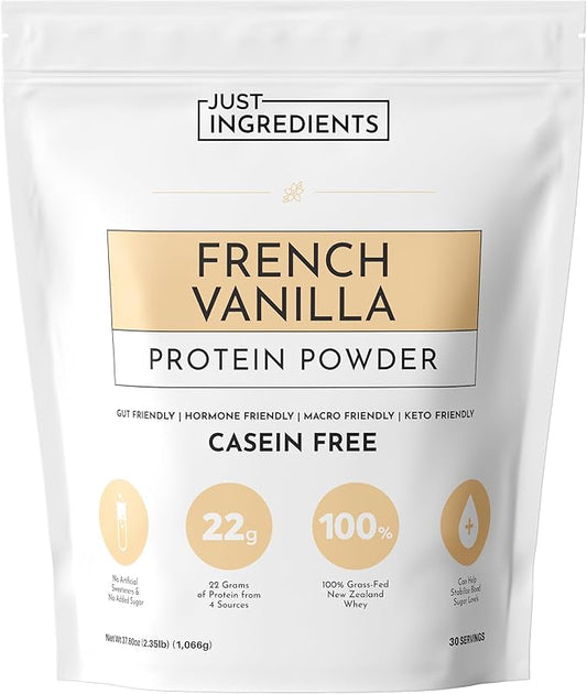 JUST INGREDIENTS French Vanilla Protein Powder ??30 Serving Bag ??Grass-Fed Whey & Plant Protein