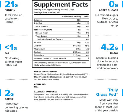 LEGION Casein+ Casein Protein Powder (Salted Caramel) - Slow-Release Micellar Casein Protein Powder - Non-GMO, Gluten-Free & Naturally Sweetened Casein Powder from Grass-Fed Cows