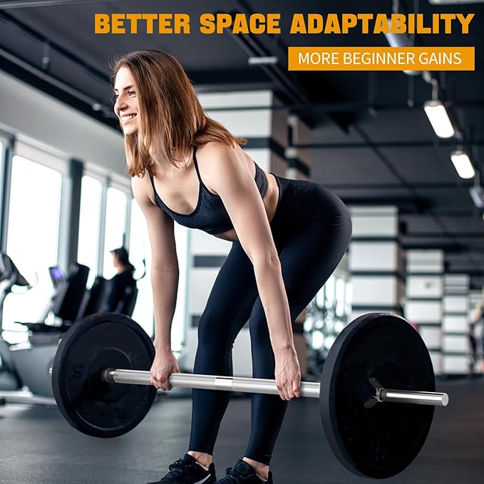 DASKING 4ft/4.9ft Barbell, 1-Inch Standard Detachable Bar, Portable Strength Training Bar for Weightlifting, Squat, Bench Press, Home Gym, 450LBS, Includes Silent Collars