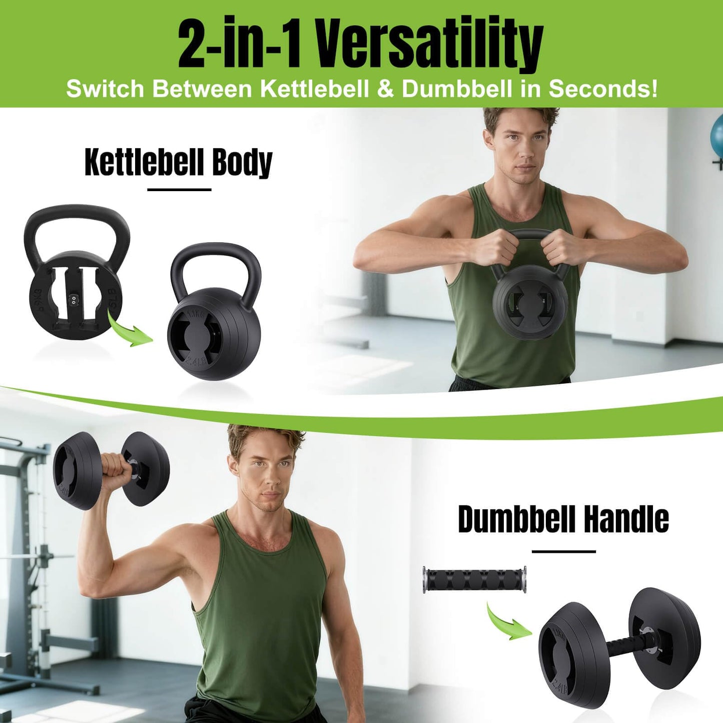 Hezeyferg 2-in-1 Adjustable Kettlebell, 15-45 LB Kettlebells Weight Set with Wide Grip, 4.8-30 LB