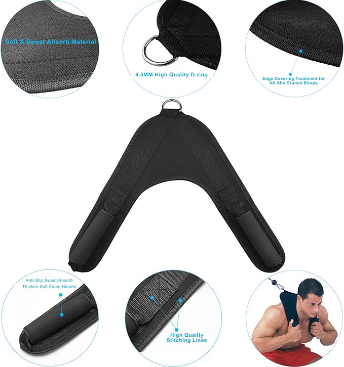 Ab Crunch Harness Cable Attachment Ab Exercise Cable Machine Gym Workout Abdominal Crunch Core Muscle Training Equipment