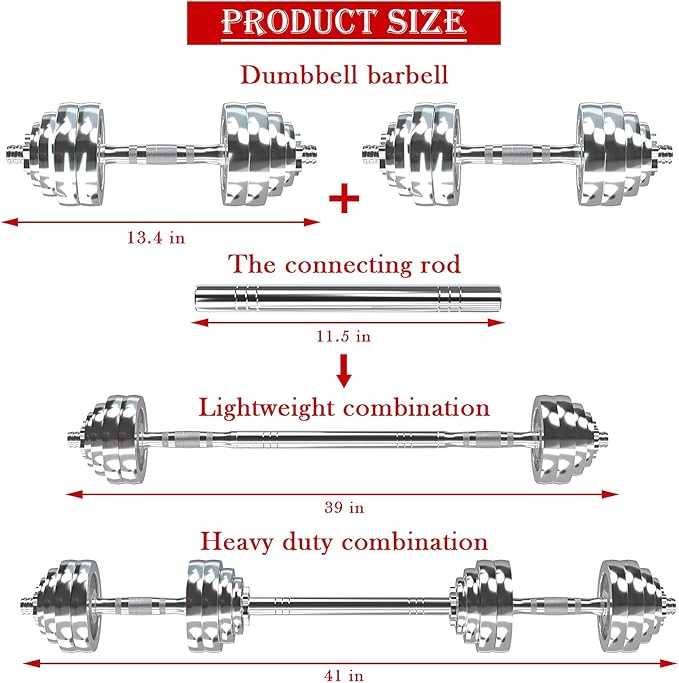 VIVITORY Fitness Dumbbells Set, Adjustable Weight Sets up to 11/22/44/66/110 lbs, with Metal Connecting Rod Used As Barbell, Chromed Weights, Hardcover Gift Box, Home Gym Work Out Training Equipment