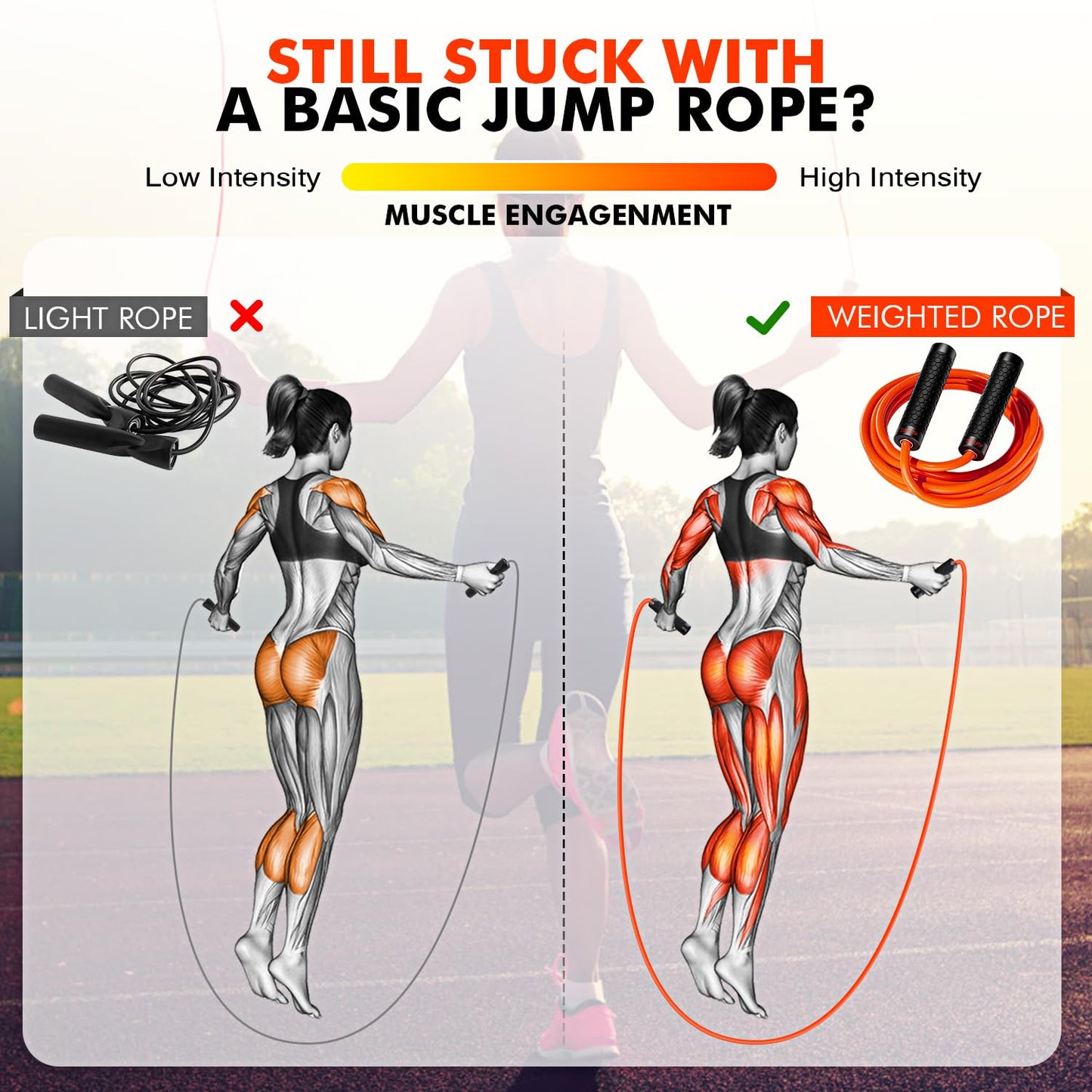 KUTIZE Jump Rope, Weighted Jump Rope for Men Women, Adjustable 1lb Heavy Skipping Ropes, Suitable