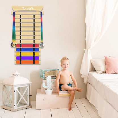 12 Belts Karate Belt Display Rack with Stickers, Martial Arts Belt Display Holder, Taekwondo Belt Display, Jiu Jitsu BJJ Belt Display Hanging Holder for Kids and Adults Gifts
