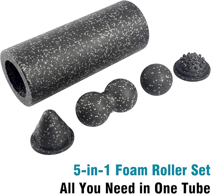 5-in-1 Foam Roller Set for Muscle Recovery ??Includes Yoga Roller, Massage Ball, Peanut Ball, Cone, and Acupressure Disc ??for Back, Legs, and Full Body Relief