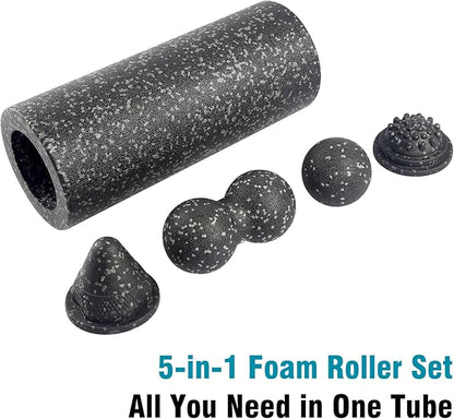 5-in-1 Foam Roller Set for Muscle Recovery ??Includes Yoga Roller, Massage Ball, Peanut Ball, Cone, and Acupressure Disc ??for Back, Legs, and Full Body Relief