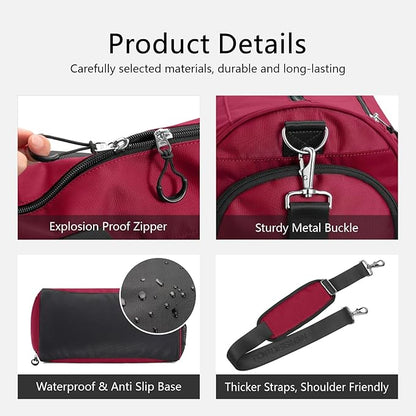 TOPDesign Gym Bag for Women & Men, Unisex Duffel Bag with Shoe Compartment & Wet Pocket for Travel Sports Gym (L Red)