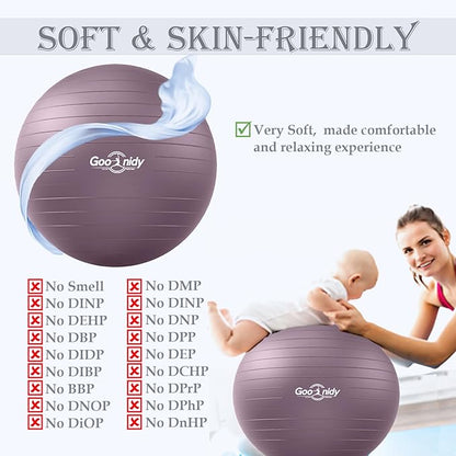 Soft Exercise ball, Anti-Burst Yoga Ball Chair Supports 2200lbs, Workout Equipment w/ Pump for Pregnancy Medicine Birthing Physical Therapy Stability Excersing Birth Swiss Fitness Gym Physio Labor Abs